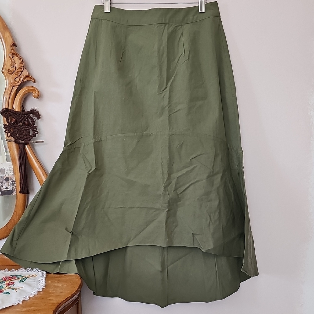 Green Maxi A-Line High-Low Skirt